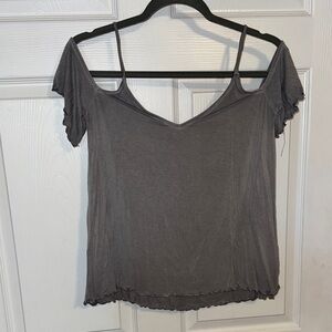 American Eagle Outfitters Charcoal Off-Shoulder Blouse